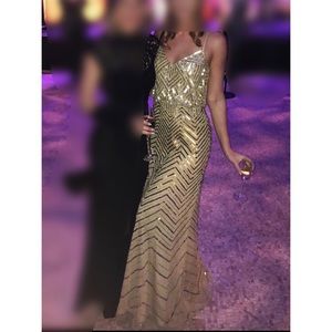 Adrianna Papell gold sequin gown